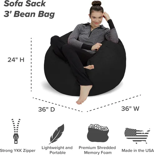 Miniatura 3 de Sofa Sack Silla Puf - Felpa, Ultra Suave - Silla Puf de Espuma Viscoelástica con Funda de Microgamuza - Muebles y Accesorios Rellenos de Espuma