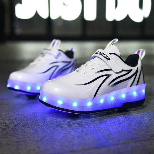 Miniatura 3 de Qneic Zapatillas de ruedas recargables por USB, zapatos de patinaje con ruedas para niños y niñas, zapatos iluminados para niños