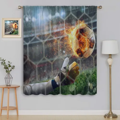 Miniatura 12 de Cortinas opacas de fútbol para niños y niñas, decoración de oscurecimiento de habitación, defensor en deslizamiento, intentos de detener una bola