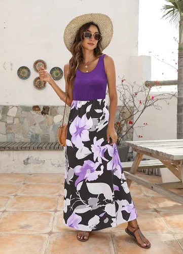 Miniatura 7 de BLUETIME - Vestido largo de verano, sin mangas, con estampado floral, estilo bohemio, para mujer (S-3XL)