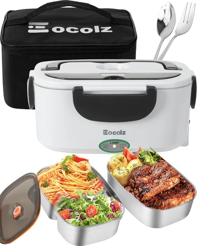Miniatura 10 de Eocolz Fiambrera eléctrica calentador de alimentos de 80-100 W, calentador de alimentos con doble contenedor, 1.5L, lonchera portátil calentada