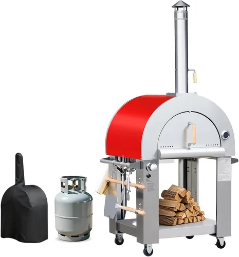Miniatura 8 de KOSTCH Horno de pizza de gas propano y leña de 32.5 pulgadas para cocina al aire libre en acero inoxidable, horno grande para pizza para exteriores