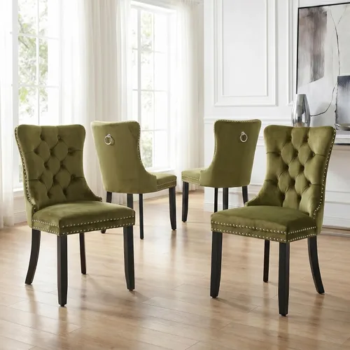 Miniatura 22 de Velvet Dining Chairs Set of 2, Tufted High Chairs with Nailhead Trim, Pull Ring, Black Solid Wood Legs, Elegant Upholstered Accent Chairs for Dining
