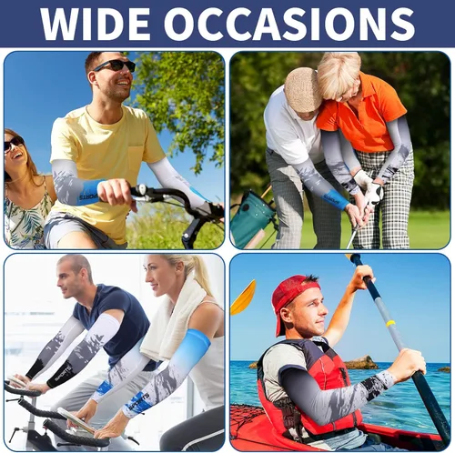 Miniatura 6 de Newcotte 4 pares de mangas de protección solar UV para brazos, manga deportiva de enfriamiento antideslizante, calentadores de seda de hielo