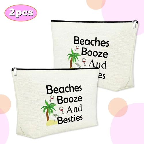 Miniatura 3 de Mxrymvu Regalos de playa para mujeres, bolsa de maquillaje, regalos para amantes de la playa, 2 piezas beige.