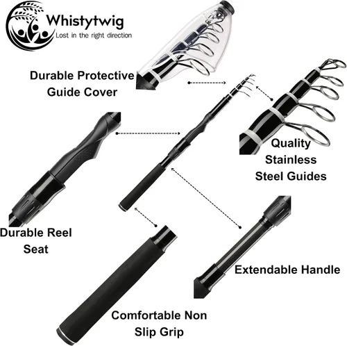 Miniatura 4 de Whistytwig Carbon Fiber Telescopic Fishing Rod - Portable Collapsible Design for Travel and Adventure - Versatile Saltwater and Freshwater Fishing