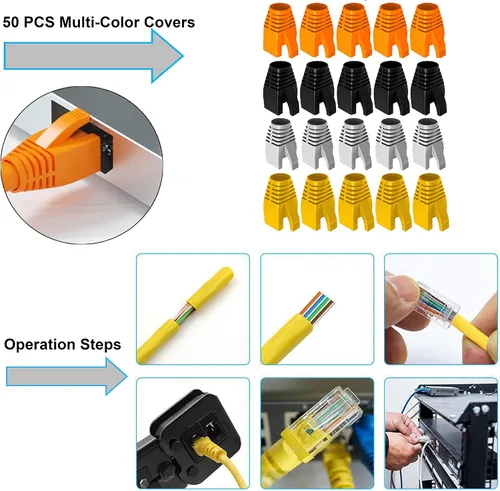 Miniatura 5 de LEATBUY - Kit de herramientas de crimpado RJ45, CAT6 CAT5, conector de paso de 50 piezas, cubierta de 50 piezas, probador de cables de red, cortador