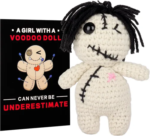 Muñeca de Vudú Positiva Divertida Hecha a Mano de Ganchillo Rellena de Felpa con Tarjeta de Afirmación de Positividad para Decoración de Halloween