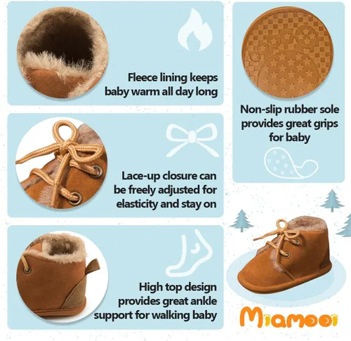 Miniatura 5 de Miamooi Botas de invierno para bebés, niños y niñas, para recién nacidos, cálidas, de forro polar, antideslizantes, con cordones, zapatos