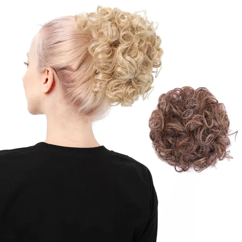 Miniatura 15 de Moño de cabello rizado desordenado, pieza de cabello sintético resistente al calor, extensiones de moño de cabello despeinado con cordón Updos Negro