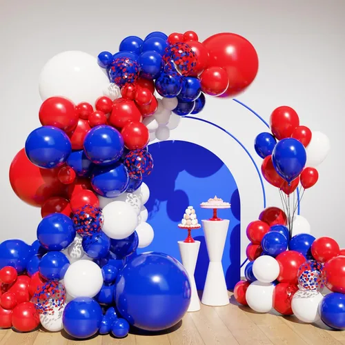 Miniatura 13 de Lukiituke Kit de arco de globos rojos, negros y dorados, 114 globos rojos, negros y dorados, 4 tamaños para cumpleaños, fiestas temáticas de casino