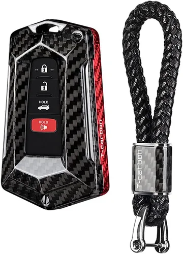 Funda para llavero de coche para Toyota 86 GT86 Avalon C-HR Camry Corolla Highlander Prado Prius RAV4 carcasa de fibra de carbono, Negro / rojo +