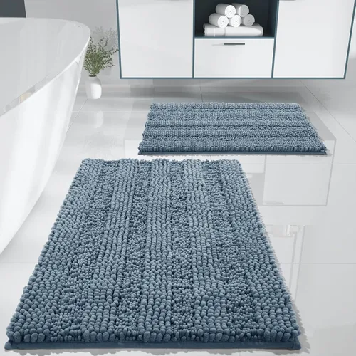 Miniatura 24 de Yimobra Juego de 2 alfombras de baño de felpilla suave y absorbente y alfombra para inodoro en forma de U, antideslizante, lavable a máquina
