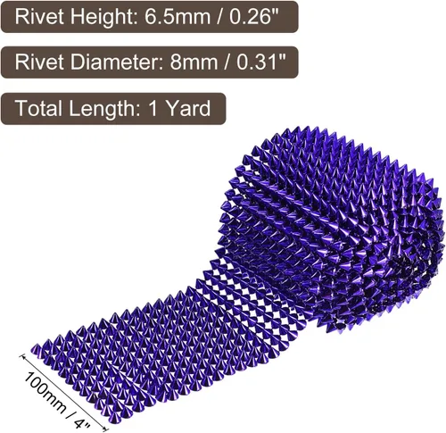 Miniatura 2 de uxcell 1 yarda de puntada en cono de punta, 12 filas de plástico con parte trasera plana, remache punk, cinta para manualidades, bolsos, decoración