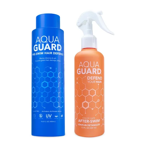 Miniatura 11 de AQUA GUARD Defensa del cabello antes de nadar Tamaño familiar, resultados familiares Previene daños por cloro + suaviza el cabello mientras