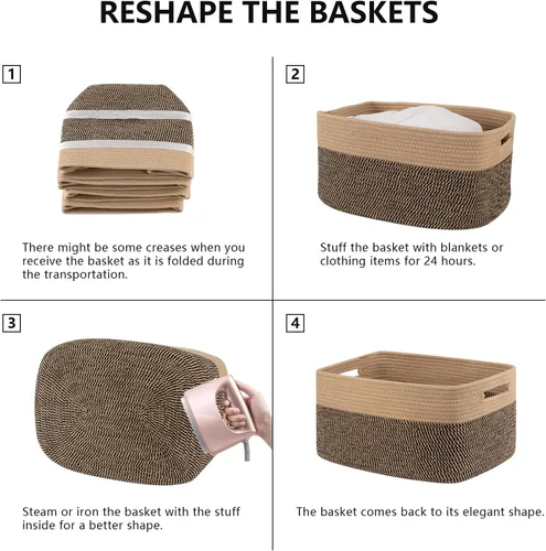 Miniatura 6 de Paquete de 4 cestas de almacenamiento para organizar, cestas tejidas para estantes, perfectas para juguetes, libros, toallas y ropa, cestas