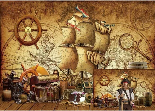 Telón de fondo pirata para fotografía, estilo vintage, corsario, barco, barco, fondo para fotos, 10 x 8 pies, mapa del tesoro náutico, fiesta de