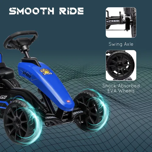 Miniatura 5 de Aosom Go Kart con pedal para niños, juguetes para montar al aire libre con eje oscilante, asiento ajustable, freno de mano, 4 ruedas que absorben