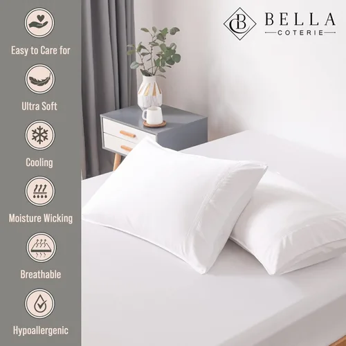 Miniatura 2 de Bella Coterie - Juego de fundas de almohada de viscosa de bambú de lujo, 100% cultivadas orgánicamente, ultra suave, refrescante, 2 piezas [Blanco]