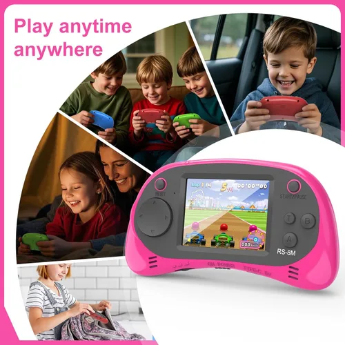 Miniatura 6 de Juegos de mano para niños, videojuego retro de 16 bits con 220 juegos electrónicos HD, juego de viaje portátil IPS de 2.5 pulgadas, regalos para Rosa