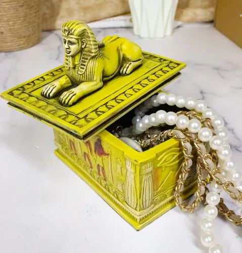 Miniatura 9 de Ebros - Caja rectangular decorativa con acabado arenisca de 4.25 pulgadas de largo, monumento clásico de Egipto, androesfinge con deidades