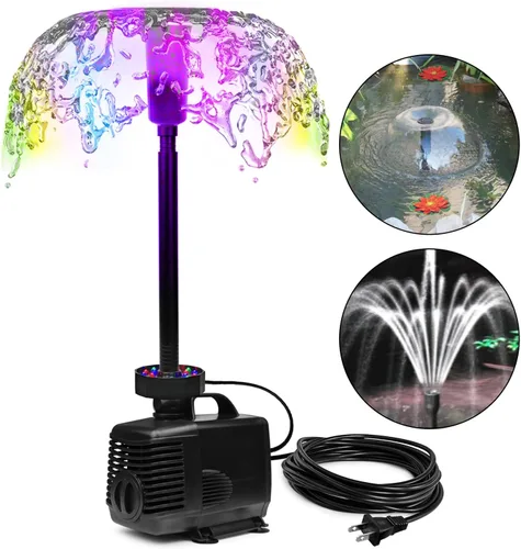 DOMICA Bomba de estanque LED de 45 W 792 GPH con kit de fuente (3000 L/H), bomba sumergible para fuente de agua de jardín, para cascada, hidroponía,