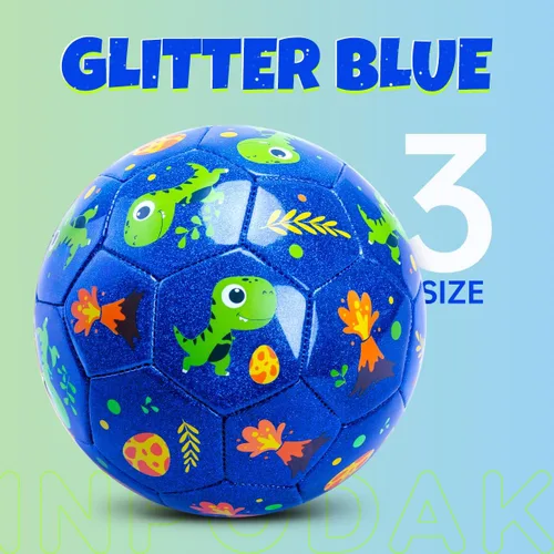 Miniatura 3 de INPODAK Balón de fútbol para niños pequeños, tamaño 3, bola azul de dinosaurio de dibujos animados para niños de 2 a 8 años con bomba, bolsa