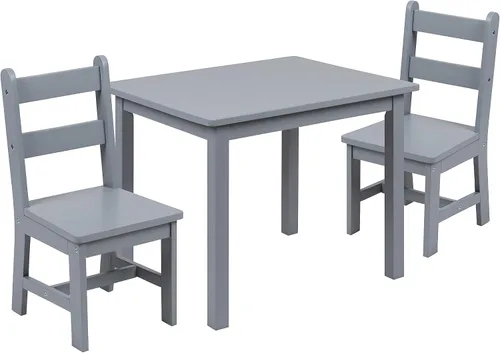 Flash Furniture Kyndl - Juego de mesa y silla de madera maciza para niños, sala de juegos, dormitorio, cocina, juego de 3 piezas, color gris