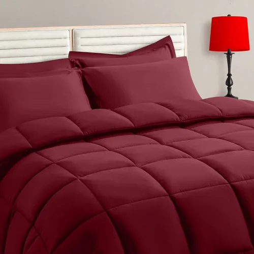 Miniatura 27 de TAIMIT Juego de edredón blanco tamaño King de 7 piezas, juego de cama en una bolsa con edredón reversible suave acolchado cálido y esponjoso