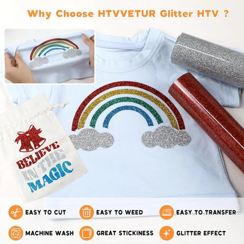 Miniatura 4 de HTVVETUR Glitter Heat Transfer Vinyl - 12" x 15ft Glitter Iron on Vinyl for Shirts, HTV Rolls for Cameo - Easy to Cut & Weed (Glitter Black-15ft)