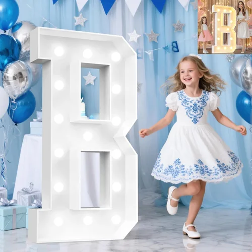 Miniatura 45 de Pooqla Letras de marquesina iluminadas de 3 pies, letras de marquesina con luz LED blanca fría y blanca cálida, letras de mosaico gigante para Letra