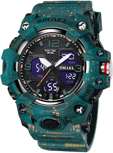 Miniatura 9 de SMAEL Reloj de pulsera militar para hombre, resistente al agua, para exteriores, deportivo, con fecha, multifunción, LED, con alarma y cronómetro
