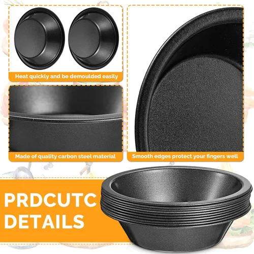 Miniatura 3 de 8 piezas de mini moldes para tartas de 4 pulgadas, reutilizables, antiadherentes, platos para hornear pizza de acero al carbono, platos