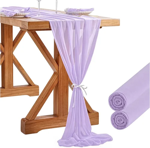 Miniatura 33 de SoarDream - Camino de mesa de gasa, color rosa bebé, de 27 x 120 pulgadas, camino de mesa de estilo romántico ideal para fiesta de boda Púrpura claro