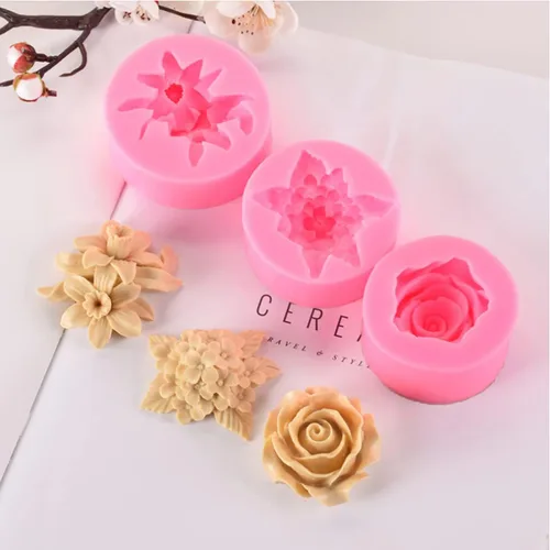 Miniatura 2 de Paquete de 3 moldes de silicona - Formas de flores 3D: rosa, peonía y redondo para hacer velas de resina y jabón XQ-Flower-3-Pack