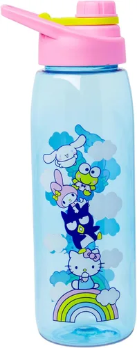 Miniatura 2 de Silver Buffalo Sanrio Hello Kitty y sus amigos en un arcoíris con Badtz-Maru, My Melody, Keroppi y Cinnamoroll Botella de agua con tapa de rosca, 28