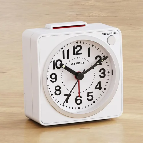 Miniatura 11 de AYRELY® Reloj despertador analógico de viaje ultra pequeño de 2.6 x 1.4 pulgadas, silencioso, sin tictac, con repetición y luz, reloj retro de Azul