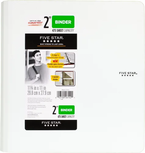 Five Star Carpeta de 3 anillos de 2 pulgadas, plástico, color blanco (73306)