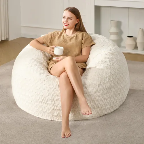 Miniatura 18 de Hobestluk Puf grande de 4 pies para adultos, con funda de piel de felpa chevrón, puf grande para sala de estar, dormitorio, residencia estudiantil