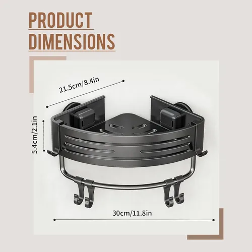 Miniatura 3 de Organizador de ducha esquinero de aluminio inoxidable, estante triangular a presión para instalar con ganchos, organizador de ducha de baño