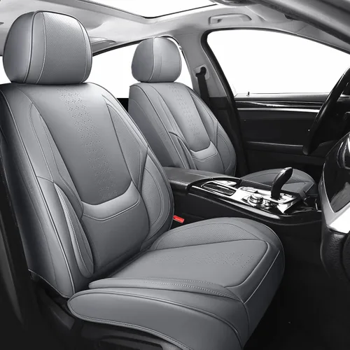 Miniatura 12 de Juego completo de fundas de asiento de automóvil, fundas de asiento de cuero beige, protectores transpirables para asientos delanteros y traseros