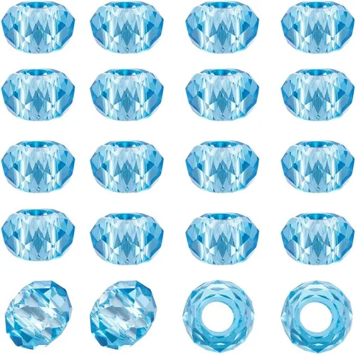 Miniatura 21 de Cheriswelry 90 cuentas europeas de cristal en forma de dona, cuentas transparentes con agujeros grandes, abalorios de cristal de 25/64 pulgadas 9
