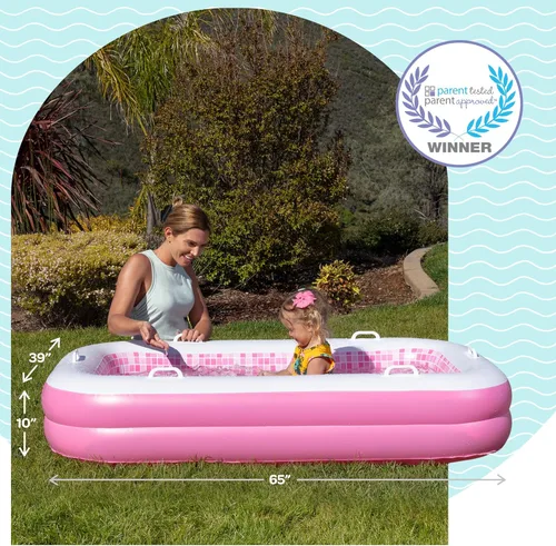 Miniatura 2 de Piscina inflable 2 en 1 para niños, 65"x39"x10" (5'5") con piso acolchado suave, asas, drenaje, piscina poco profunda rectangular para niños de 2