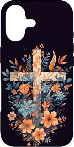 Miniatura 32 de Boho Floral Christian Cross Jesus God Wild Flower Women Case for iPhone 16
