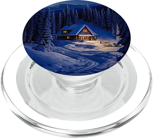 Miniatura 8 de Cabaña nevada del bosque de invierno en pinos PopSockets estándar PopGrip