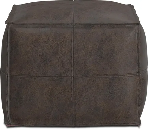 Miniatura 4 de SIMPLIHOME Sheffield - Puf cuadrado de 18 pulgadas de ancho x 14 pulgadas de alto de cuero genuino en marrón oscuro envejecido, reposapiés