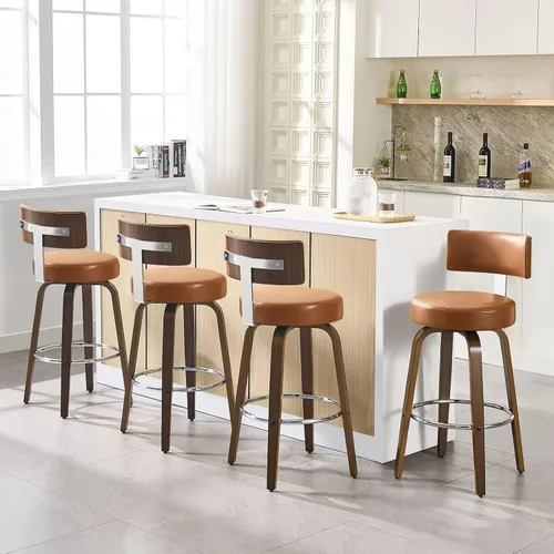 Miniatura 34 de Bekrvio Juego de 2 taburetes de bar giratorios con altura de mostrador, taburetes de cocina tapizados de piel sintética con respaldo, patas