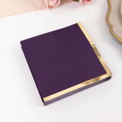 Miniatura 50 de Efavormart 50 Pack Servilletas de papel para fiestas de 2 capas suaves verde oliva con borde dorado de oro, servilletas para cenas, cócteles