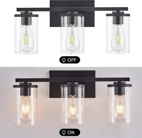 Miniatura 7 de Fabulis Lámpara de tocador con 3 lámparas clásicas de baño, moderna lámpara de pared con pantalla de vidrio transparente, elegante aplique de pared