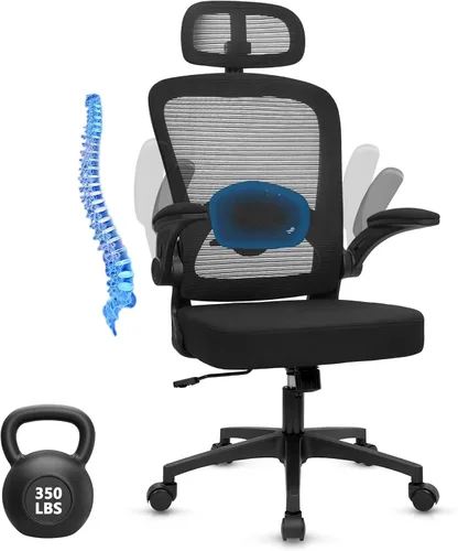 Miniatura 21 de KLASIKA Sillas de escritorio con ruedas, silla de oficina ergonómica de malla, altura ajustable y soporte lumbar giratorio, silla de oficina en casa